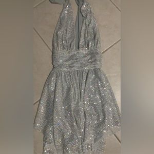 lucy in the sky silver halter dress